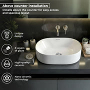 Plantex TableTop Wash Basin for Bathroom/Ceramic Basin with 10 Years Glaze Warranty by Plantex/Washbasin for Home/Hotel/Restaurant (Glossy White - 19 x 13 x 5.5 Inch)