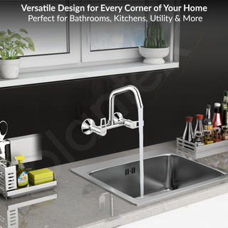 Plantex Pure Brass Wall Mount Sink Mixer Tap/Hot & Cold Kitchen Faucet with 360° Swivel Spout/Wall Mounted Water Tap - Pack of 1 (Chrome, 3224)