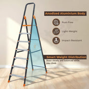 Plantex Allsafe Aluminium Step Ladder for Home/7 Step Anti Skid Ladder/Wide Step Ladder (Black & Orange))