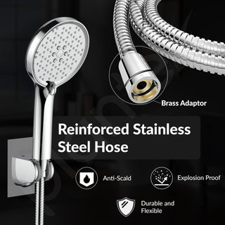 Plantex Acrylonitrile Butadiene Styrene Hand Shower For Bathroom/5 Inch Round Multi-Function 3 Mode Shower Hand/Hand Shower With 1.5 Meter Flexible Tube And Wall Hook-(Chrome)