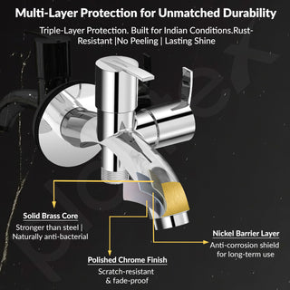 Plantex Pure Brass 2 in 1 Tap for Washing Machine with Water Saving Nozzle for Kitchen Tap/2-Way Bib Cock with Brass Wall Flange & Teflon Tape -7 Year Warranty (AQ-1407-Chrome)