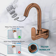 Plantex Pure Brass Kitchen Sink Tap with 360° Swivel Spout/Kitchen Tap with Water Saving Nozzle for Sink Tap - 7 Year-Warranty (ORN-210, Rose Gold)