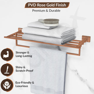 Plantex 304 Grade Stainless Steel 24 inch Towel Rack for Bathroom/Towel Stand/Hanger/Towel Bar/Bathroom Accessories - Benz (Rose Gold)
