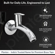 Plantex AQ-1402 Pure Brass Bib Cock Water Tap with Water Saving Aerator/Bib Tap with Brass Wall Flange & Teflon Tape-7 Year Warranty (Mirror Chrome Finish)