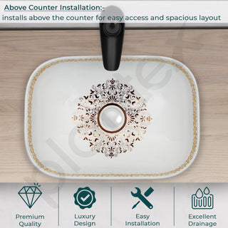 Plantex Table Top Wash Basin For Bathroom/Designer Ceramic Basin/Countertop Vessel Sink Basin - Indo-European Collection (18 x 13 x 5 Inch)