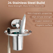 Plantex J4 Stainless Steel Toothbrush Holder for Bathroom/Toothbrush Stand for Bathroom/Tumbler Holder/Bathroom Accessories (Chrome Finish) Onix