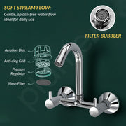 Plantex Brass Spindle Kitchen Mixer Tap/Sink Mixer Tap Hot and Cold with Wall Flange and Teflon Tape/Kitchen Sink Tap -(MKS-1278-Chrome)
