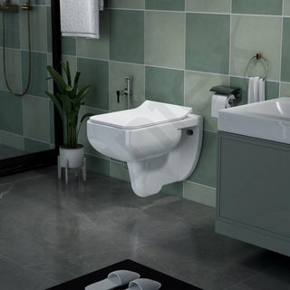 Plantex Platinum Ceramic Commode/Rim Washdown Western Commode/ Wall Hanging Western Toilet with Soft Close Seat Cover - P Trap (White)