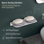 Plantex Dual Soap Holder for Bathroom/Acrylic Double Round Soap Dish/Stand/Bar/Soap Case/Bathroom Accessories - Pack of 1 (VIG-122, Grey)