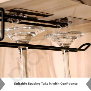 Plantex Self-Adhesive Wine Glass Rack/Holder Upside Down Glass Hanging Organizer/Wine Glass Holder for Pubs/Kitchen/Bars - (Pack of 2-Black)