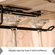 Plantex Self-Adhesive Wine Glass Rack/Holder Upside Down Glass Hanging Organizer/Wine Glass Holder for Pubs/Kitchen/Bars - (Pack of 2-Black)