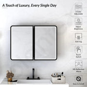 Plantex Steel Bathroom Mirror Cabinet with LED/Bathroom Organiser/Double Door Rectangle Cabinet/Shelf for Wall with Mirror (32x24 Inch-Black)