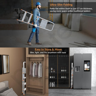 Plantex Legend 4 Step Ladder for Home/Anti-Slip Steps/Easy to Fold Aluminium Ladder/Capacity Upto 150 kg (Orange-Silver)