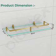 Plantex Frosted Glass Shelf for Bathroom/Shelf with Brass Railings and Brackets/Shelf for Living Room/Bedroom/Kitchen - Pack of 3 (15 x 6 inch, Brass Antique)