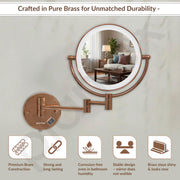 Plantex Brass and 304 Stainless-Steel Magnifying Mirror with LED/Makeup Mirror with Light/Zoom Mirror- 5x/1x Magnification (8 Inch-Rose Gold/Wall Mount)