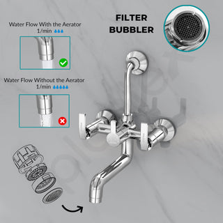Plantex Wall Mixer for Bathroom 2 in 1 with L-Bend Provision for Overhead Shower/Pure Brass Mixer Tap for Bathroom with Water Saving Nozzle Tap- Pack of 1 (Col-1018-Chrome)