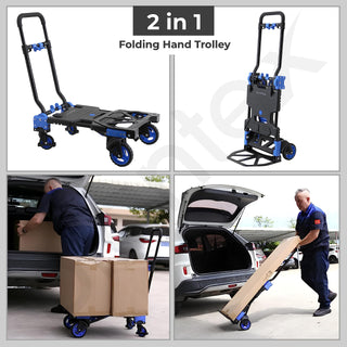 Plantex Multipurpose Folding Platform Trolley/Trolley/Cart/Industrial Trolley/Trolley for Goods Carrying/Portable Trolly Push Cart with Telescopic Handle(Black & Bule)