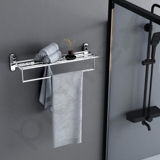 Plantex Folding Towel Rack for Bathroom/24 Inch Stainless Steel Towel Hanger/Towel Stand/Towel Rod/Bathroom Accessories - Pack of 3 (Chrome)