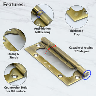 Plantex Butterfly Hinges for Door/Stainless Steel Door Hinges/Non-Mortise Hinges/5 Inch x 14 Gauge Hinges/2.5 mm Hinges for Home/Office/Hotel - Pack of 3 (Brass Antique)