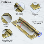 Plantex Butterfly Hinges for Door/Stainless Steel Door Hinges/5 Inch x 14 Gauge Hinge/2.5 mm Hinges for Home/Office/Hotel/Non-Mortise Hinge - Pack of 4 (Brass Antique)