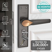 Plantex Heavy-Duty Door Lock Set/Main Door Lock Handle Set/6-Lever Lock Mechanism Mortise Lock with 3 Keys/Brass Lock Body & Cylinder (PTP-07, Satin Black & Rose Gold)