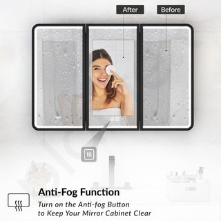 Plantex Steel Led Bathroom Mirror Cabinet/Triple Door Rectangle Mirror with Storage/Bathroom Cupboard (36X24 Inch-Black)