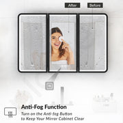 Plantex 304 Stainless Steel Bathroom Cabinet with Mirror/LED Mirror Cabinet for Wall/Triple Door Bathroom Cabinet Storage/Bathroom Organiser Cabinet (36X24 Inch- Defogger/Black)