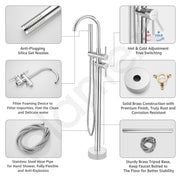 Plantex Pure Brass Free Standing Bathtub Faucet/Bath Tub Filler Faucet/Single Lever Basin Faucet with Handle Held Shower - (Chrome)