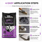 Plantex Lexora Tile Adhesive for Terracotta/Ceramic & Quarry Tiles/Polymer Modified Cement Adhesive for Floor & Wall Tiles Fixing/ Kitchen & Bathroom  Use - 20kg (LX-04, White)