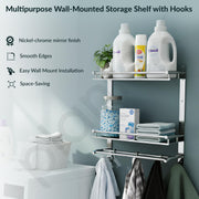 Plantex Stainless Steel Bathroom Organizer/Multipurpose 3 Tier Bathroom Shelf with Towel Hanger and Hooks/Shelf for Washroom