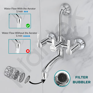 Plantex Wall Mixer for Bathroom 2 In 1 with Overhead Shower Provision and Long Bend Pipe/Mixer Tap for Bathroom with Water Saving Nozzle-7 Year Warranty (AQ-1418-Mirror Chrome)