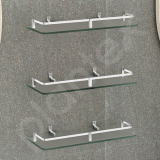 Plantex Frosted Glass Shelf for Bathroom/Shelf with Brass Railings and Brackets/Shelf for Living Room/Bedroom/Kitchen - Pack of 3 (15 x 6 inch, Chrome)