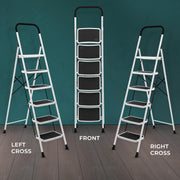Plantex Alloy Steel 6 Step Ladder For Home/Foldable Strong Wide Step Ladder/Anti- Skid 6 Step Ladder - (White & Black)