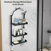 Plantex Shower Rack/Self Adhesive Shower Caddy for Bathroom Hanging/3 Layer Shower Shelf for Bathroom with Soap Dish Holder,Toothbrush Holder (1520, Black)