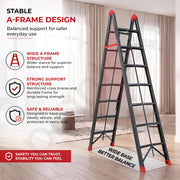 Plantex Ladder for Home 7 Steps/Heavy-Duty Folding A-Frame Ladder/Foldable Step Ladder for Home, Office & Warehouse/150 kg Capacity - Pack of 1 (GT-7, Black & Red)