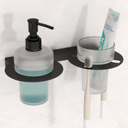 Plantex Soap Dispenser with Tumbler Holder/Stainless Steel 2 in 1 Liquid Soap Dispenser/Hand Wash Dispenser with Tooth Brush Holder for Wall Mount/Bathroom Accessories (Black)