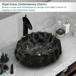 Plantex Ceramic Basin for Bathroom/Table Top Wash Basin/Washbasin for Living Room, Restaurant (Marble Finish, 17 x 15 x 6 Inch)