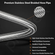Plantex Stainless Steel Leak Proof Geyser Connection Pipe | 24 Inch Hot & Cold Water Geyser Pipe |  Set of 2  | G1/2 Thread | Connection Pipe for Water Heater, Mixer & Sink | Chrome(pk-2)