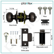 Plantex Stainless Steel Door Lock - Cylindrical Door Lock With 3 Keys/Tubular Door Knob/Lock For Main Door/Bedroom (Glossy Black)