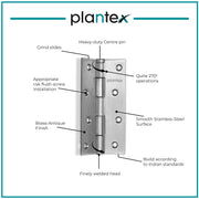 Plantex Heavy Duty Stainless Steel Door Butt Hinges 4 inch x 14 Gauge/1.8 mm Thickness Home/Office/Hotel for Main Door/Bedroom/Kitchen/Bathroom - Pack of 3 (Satin Matt)