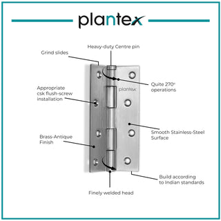Plantex Hinges for Main Door/Stainless Steel Door Hinges 4 inch x 14 Gauge/2 mm Thickness Home/Office/Hotel/Soft Close Door Hinge for Bedroom/Kitchen/Bathroom - Pack of 12 (Satin Matt)