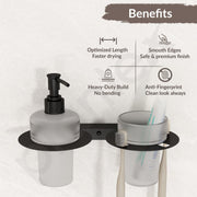 Plantex Soap Dispenser with Tumbler Holder/Stainless Steel 2 in 1 Liquid Soap Dispenser/Hand Wash Dispenser with Tooth Brush Holder for Wall Mount/Bathroom Accessories (Black)