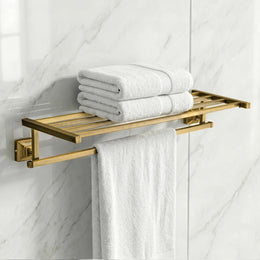 Plantex 304 Grade Stainless Steel Towel Rack/Towel Holder for Bathroom/Towel Hanger/Stand/Bathroom Accessories Set - Squaro (Brass Antique Finish)