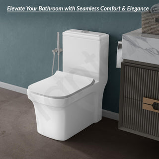 Plantex Commode for Toilet/One Piece Western Toilet with Rim Wash-Down Flush/Ceramic One Piece Commode with Soft Closing Toilet Seat - S Trap - (Lunar, White)