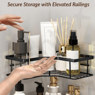 Plantex Self Adhesive Bathroom Shelf Rack/Bathroom Organizer Without Drill/Corner Shelf for Bathroom Wall/Kitchen Corner Shelves Self Adhesive/Shelves for Kitchen-Pack of 2(Black)