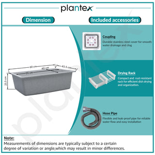 Plantex Quartz Sink for Kitchen/UV Protected Mosaic Grey Kitchen Sink/Granite Single Bowl Sink/Undermount/Topmount (Mosaic Grey-24x18 Inches)