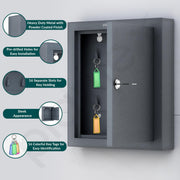 Plantex GI Metal Key Holder Box/Key Cabinet with 16 Key Holder for Wall/Lockable Key Storage Box for Home/Hotel/Shops/Office - Wall Mount (Grey)