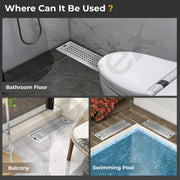 Plantex 304 Grade Stainless Steel Shower Water Drain Channel/12x4 Inch Floor Drain/Drainage Cover/Floor Drain Cover with Removable Grate - (PALO, Chrome)