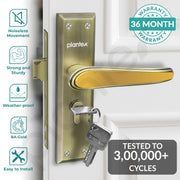 Plantex Heavy-Duty Door Lock Set - Main Door Lock Plate Handle Set/6-Lever Mechanism Mortise Locks with 3 Keys/Brass Locks Body & Cylinder (PTP-09 -Brass Antique & Gold)