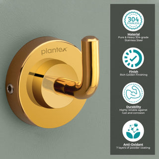 Plantex 304 Grade Stainless Steel Robe Hook/Cloth-Towel Hanger/Napkin Hanger/Bathroom Accessories Pack of 1, Daizy (Golden)